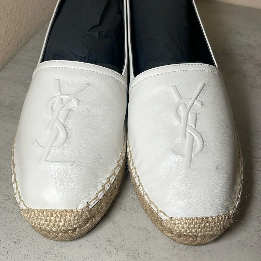 YSL Yves Saint Laurent White Leather Espadrilles Slip Ons Size 39 - Picture 5 of 12